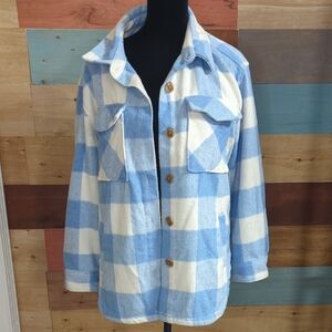 Members Only Light Blue and White Plaid Shacket